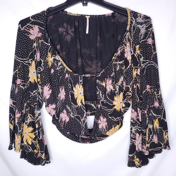Free People Top Medium Floral Wrap Last Time Bell Sleeve - Picture 1 of 11